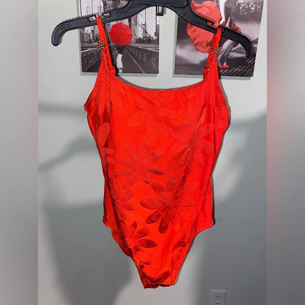 Longitude Red Floral Womens Bodysuit